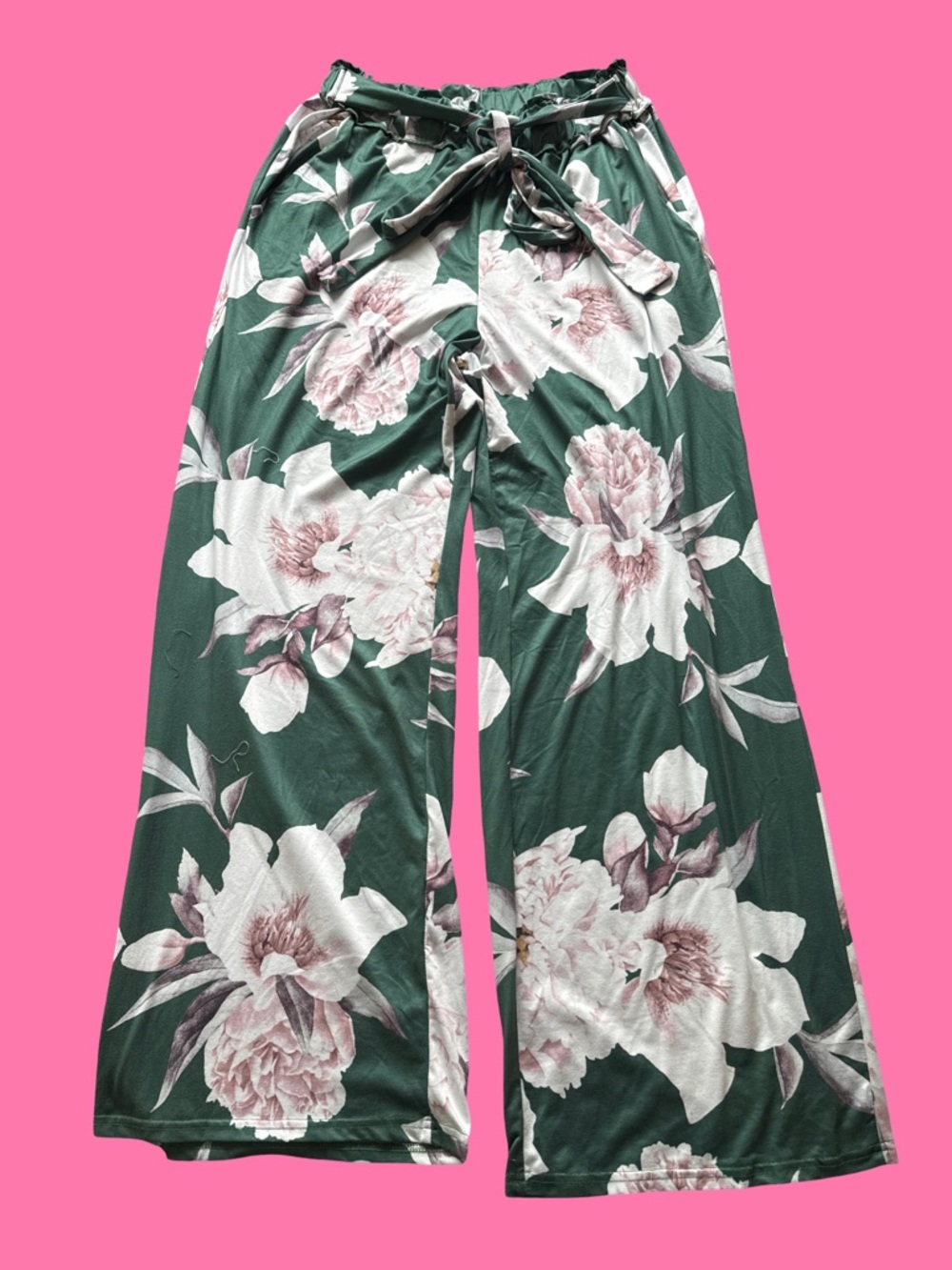 Wide Leg Floral Palazzo Pants - Green Floral